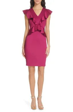 Ted Baker Alair Ruffle Peplum Bodycon Dress in Hot Pink Size 6 for rent on The Volte - image 1
