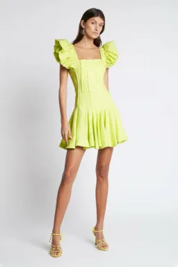 Aje Breathless Frill Sleeve Mini Dress Green Size 8 for rent on The Volte - image 1