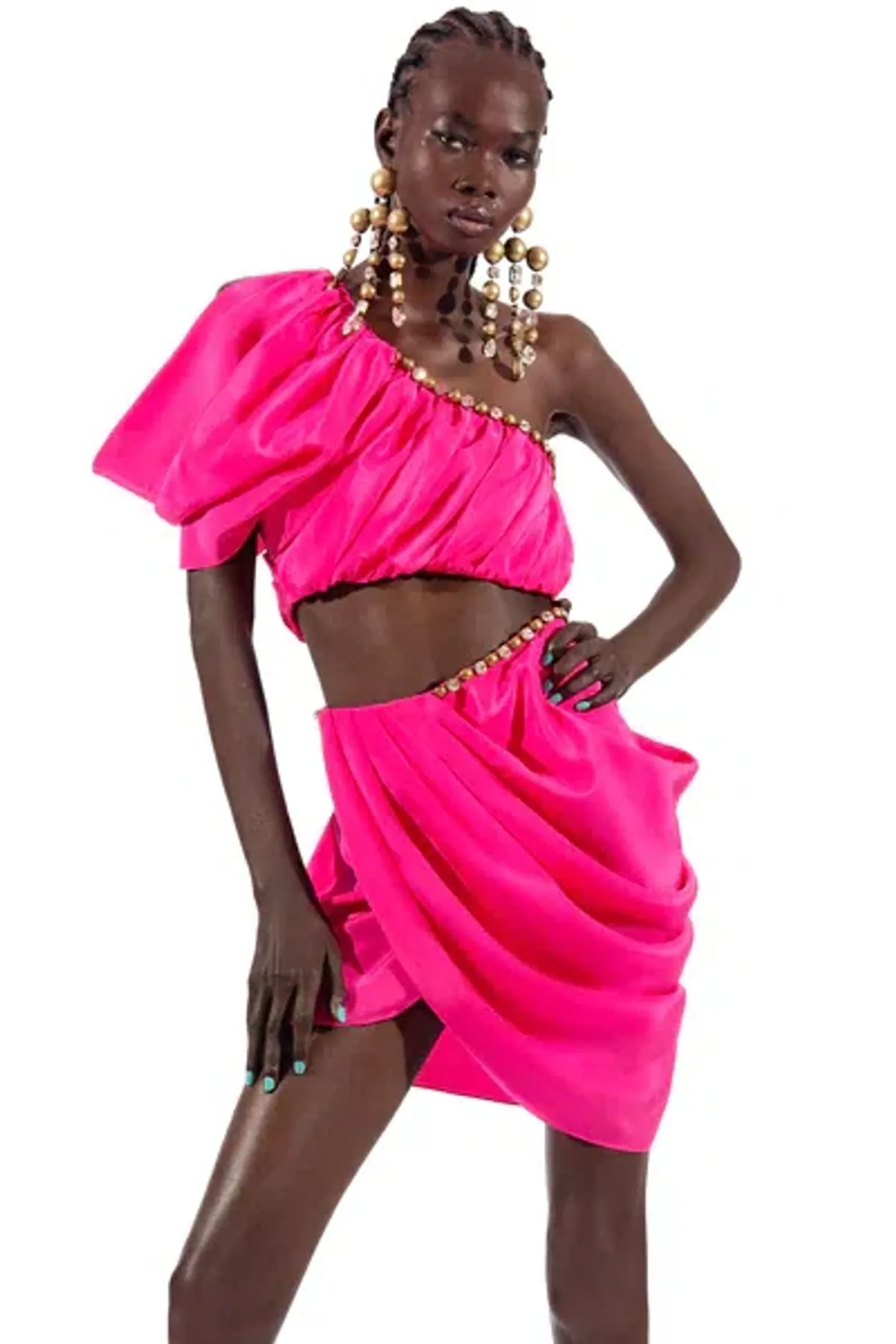 Area NYC Draped Asymmetric Top & Skirt Set Pink Size 6 - Image 2