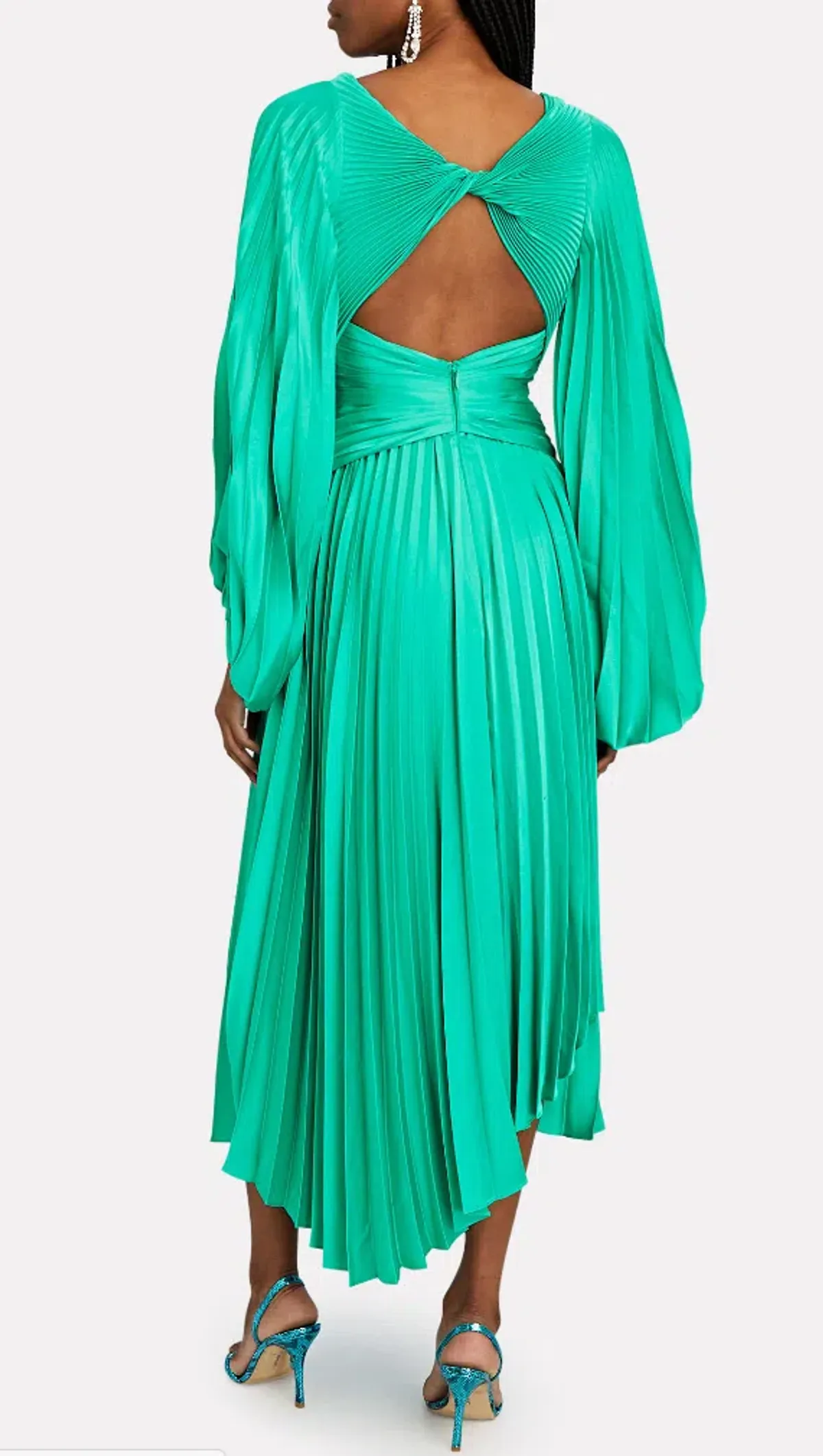 Acler Palms Pleated Satin Midi Dress Green Size 10 - Image 2