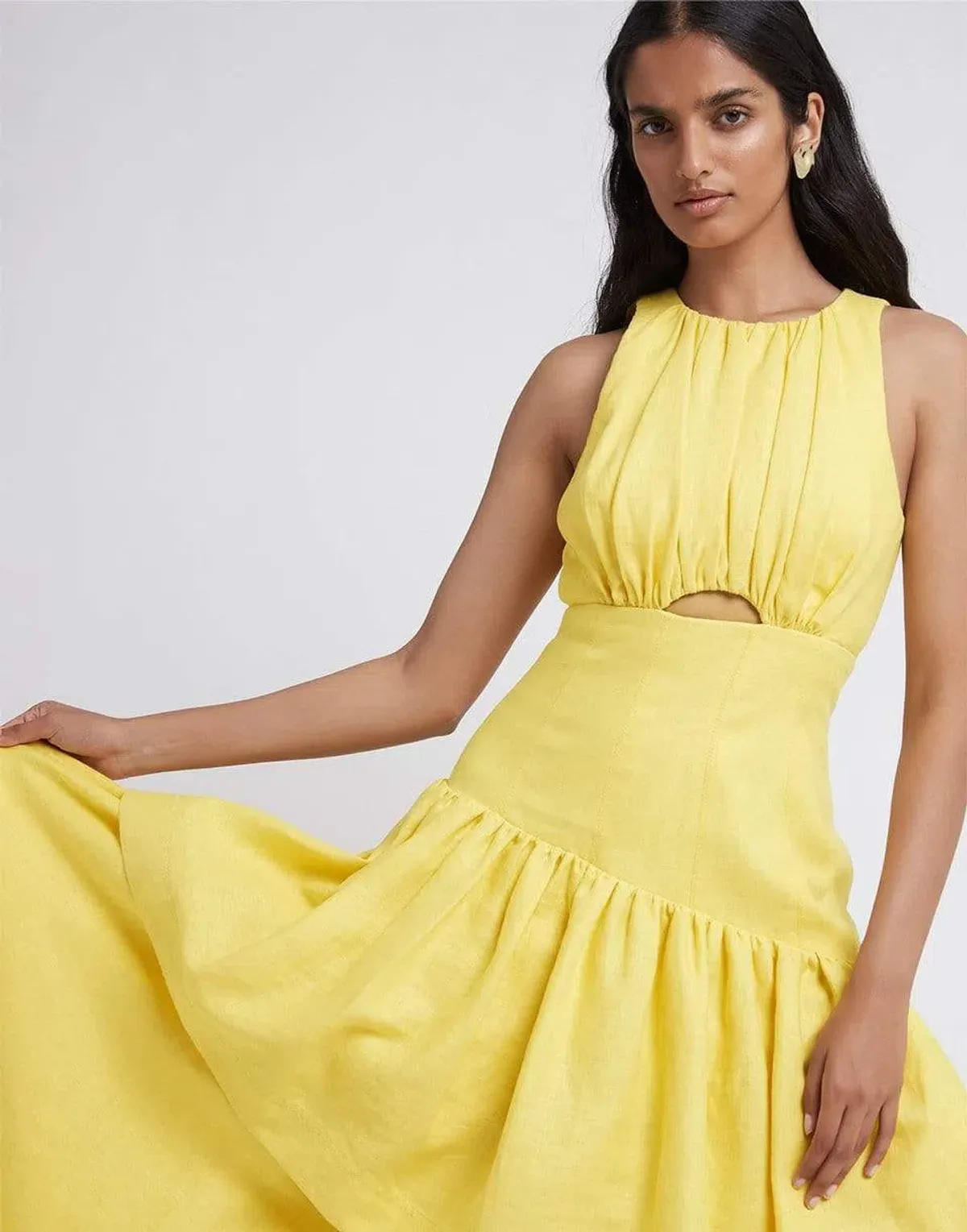 Aje Caliente Tiered Cut Out Midi Dress Yellow Size 14 - Image 4