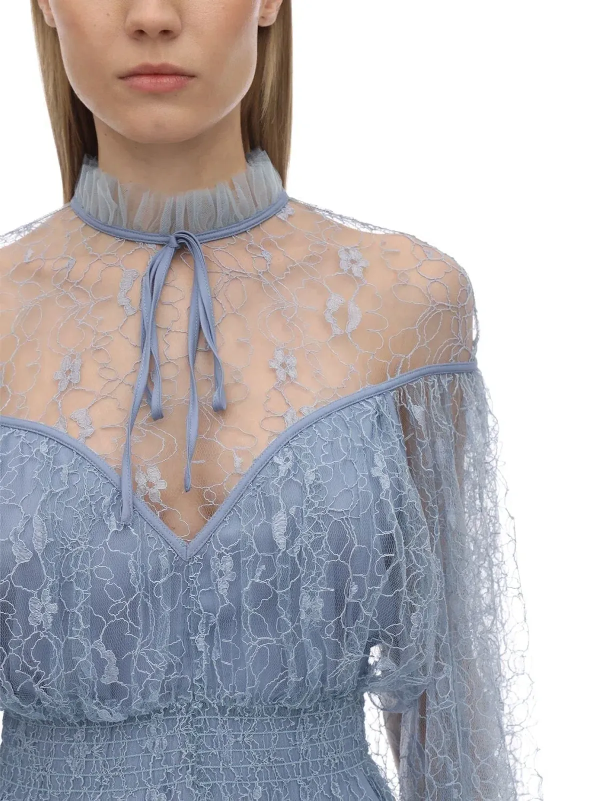 Alice McCALL Ruffled Lace Mini Dress Blue Size 8 - Image 4