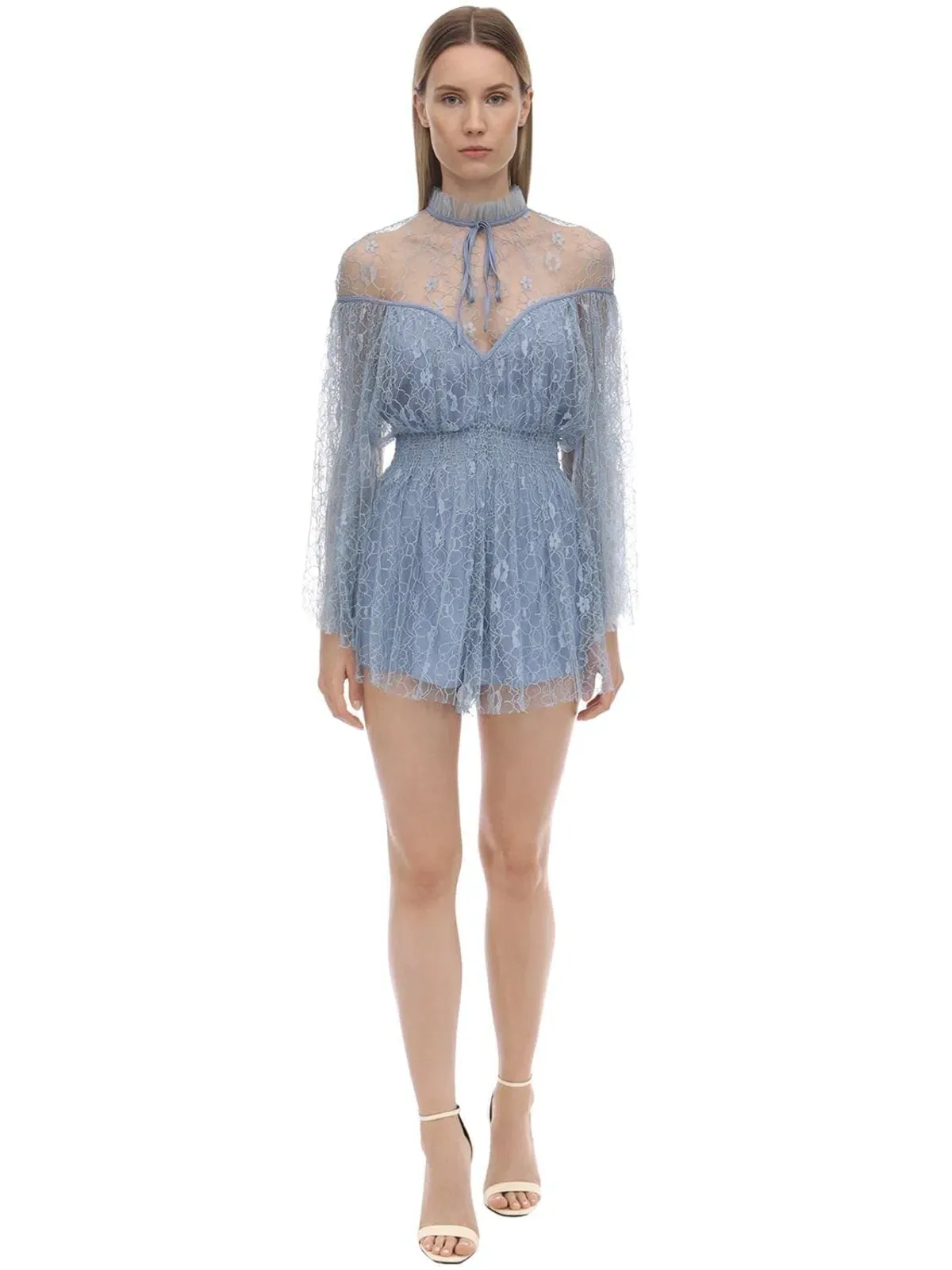 Alice McCALL Ruffled Lace Mini Dress Blue Size 8 - Image 1