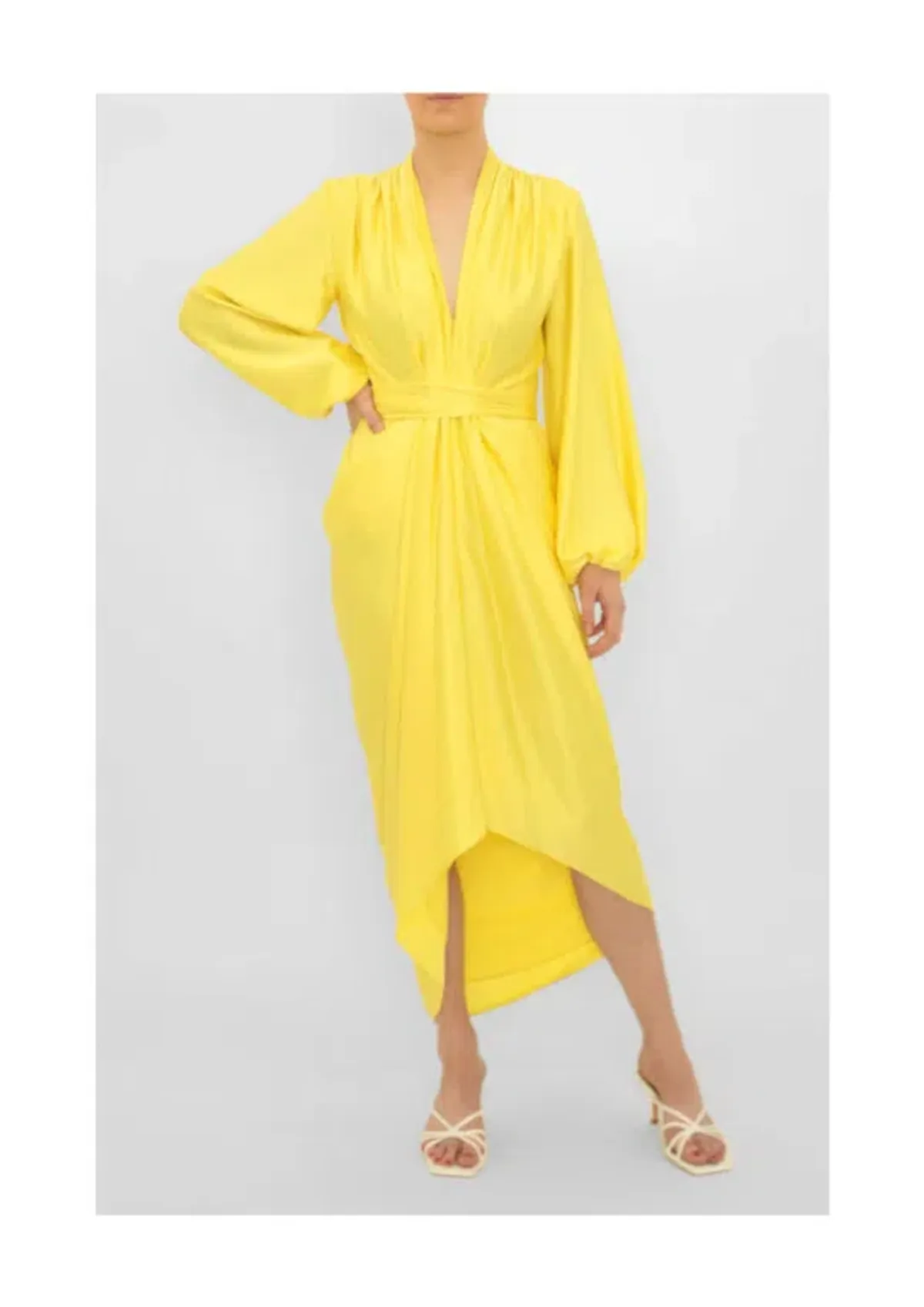 Carla Zampatti V-Neck Waterfall Dress Yellow Size 10 - Image 1