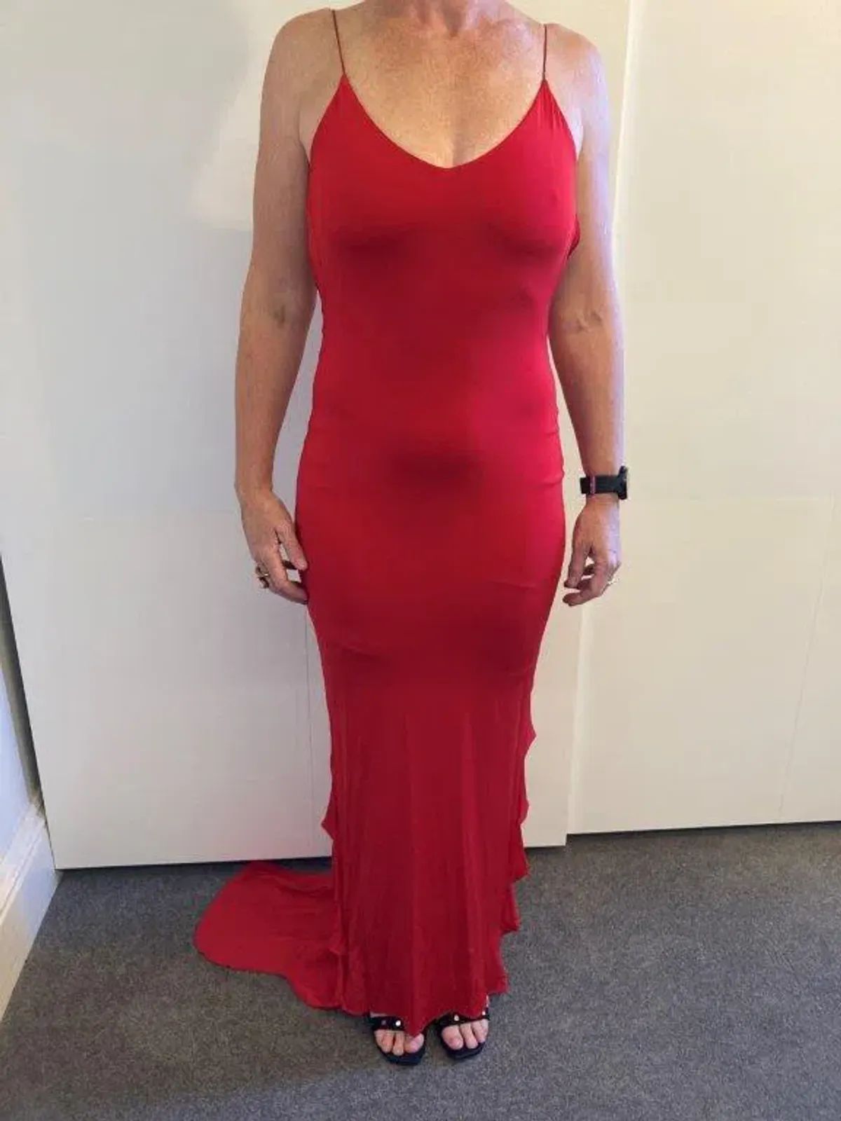 Wayne Cooper Stretch Satin Backless Gown Red Size 8 - Image 1