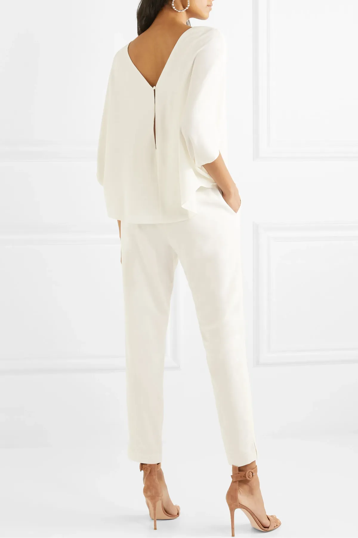 Halston Draped Crepe de Chine Jumpsuit White Size 8 - Image 2