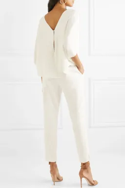 Halston Draped Crepe de Chine Jumpsuit White Size 8 for rent on The Volte - image 2