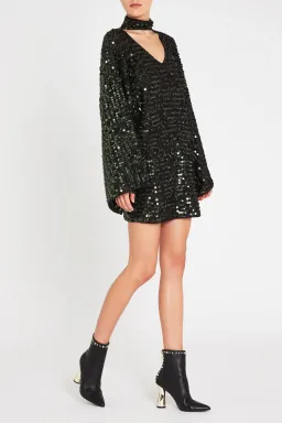 Sass and Bide Mastermind Knit Long Sleeve Dress in Olive Sequin Size 8 for rent on The Volte - image 3