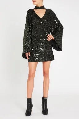 Sass and Bide Mastermind Knit Long Sleeve Dress in Olive Sequin Size 8 for rent on The Volte - image 1