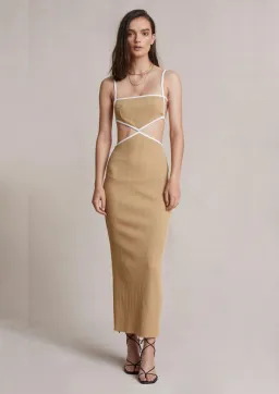 Bec & Bridge Coyote Midi Dress in Camel Beige Size 10  for rent on The Volte - image 1