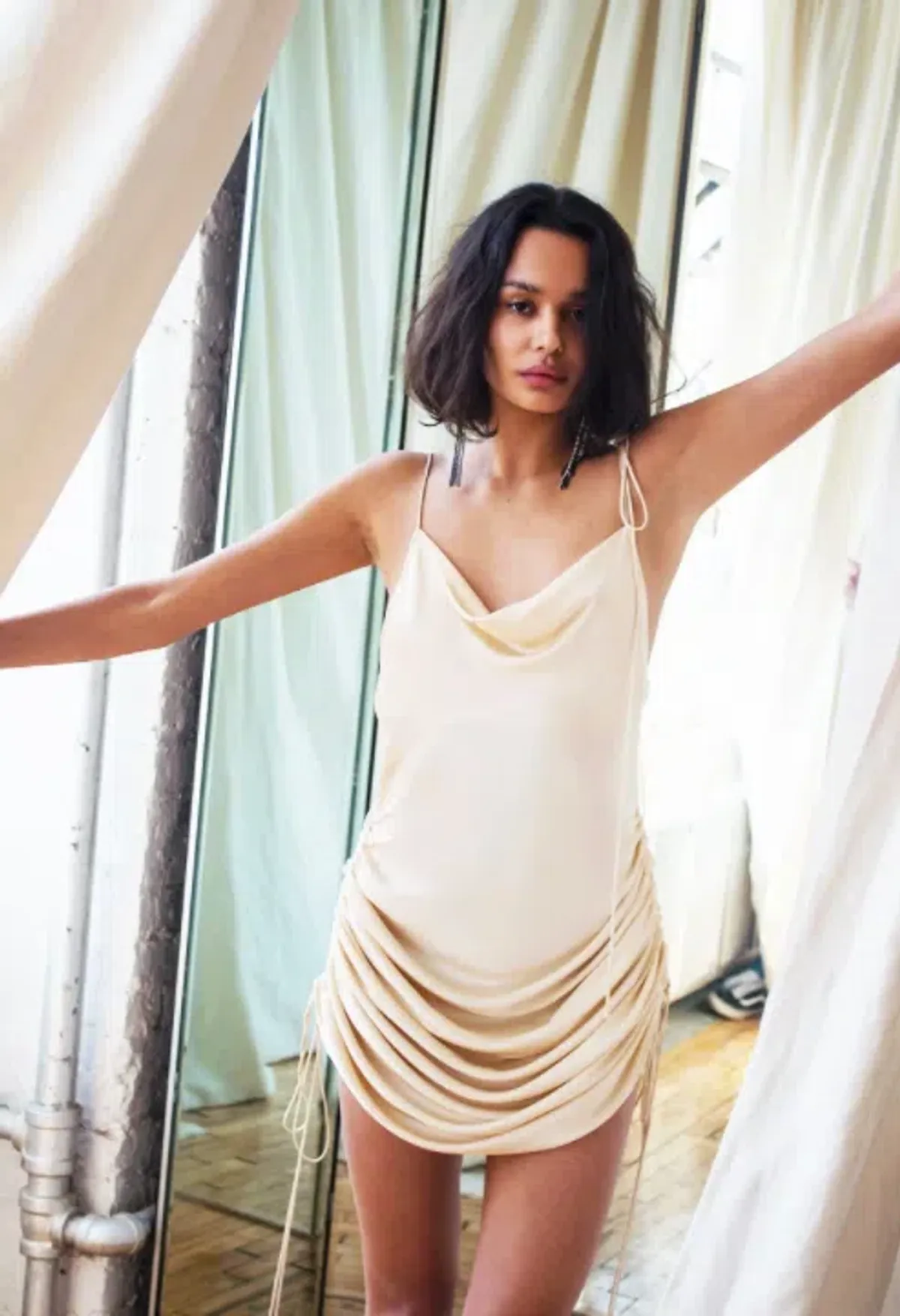 Orseund Iris Drawstring Dress Cream Size S - Image 6