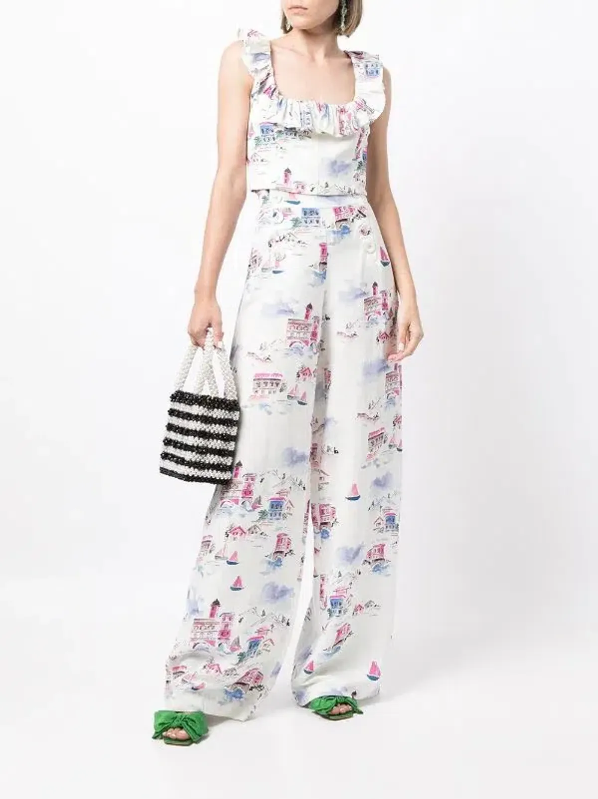 Rebecca Vallance Veneti Milkmaid Top and Wide-leg Trouser Set Print Size 8 - Image 1