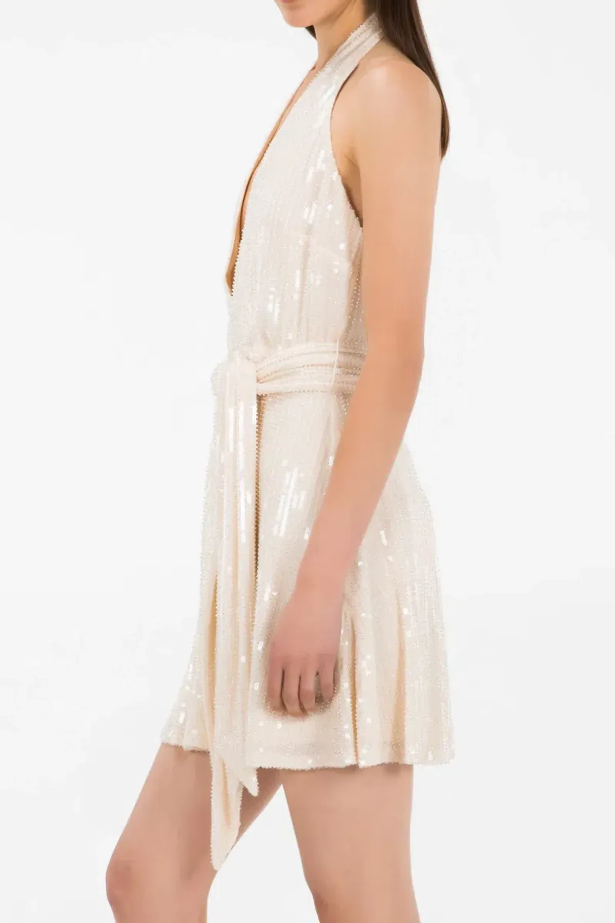 Misha Tia Embellished Dress Cream Sequin Size M - Image 3