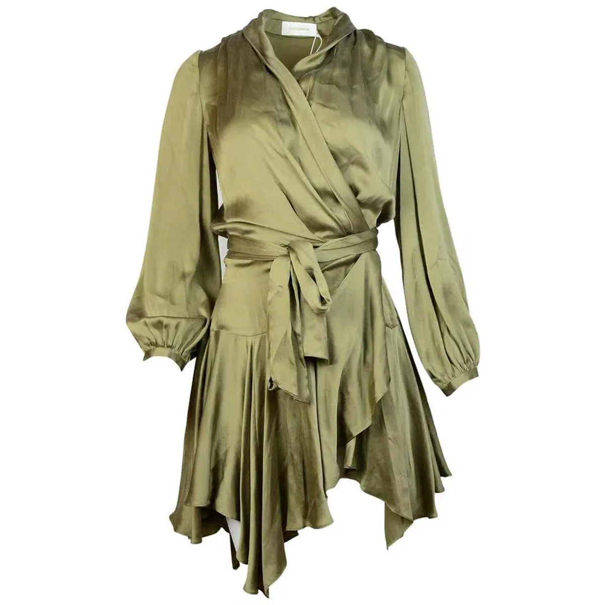 Zimmermann Long Sleeve Sueded Silk Wrap Robe Dress Olive Green Size 0 / AU 8 - Image 4