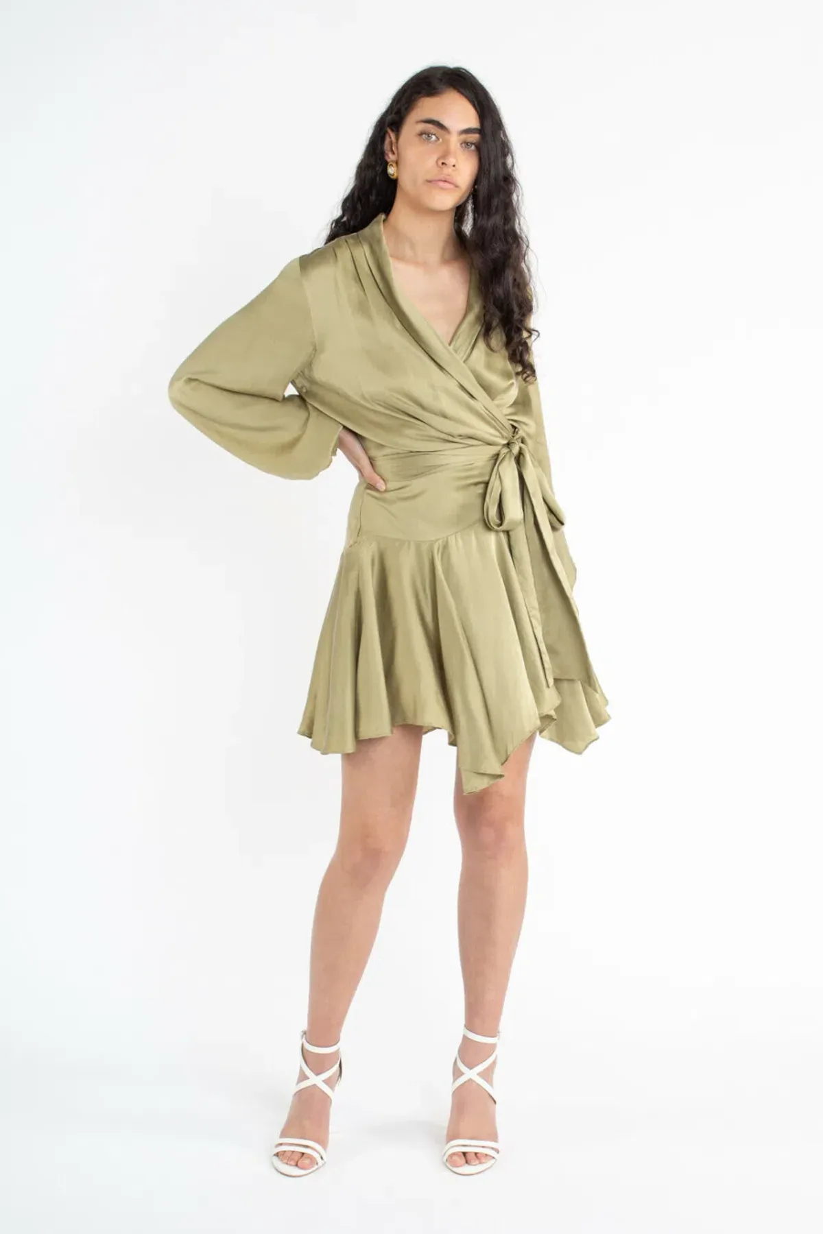 Zimmermann Long Sleeve Sueded Silk Wrap Robe Dress Olive Green Size 0 / AU 8 - Image 1