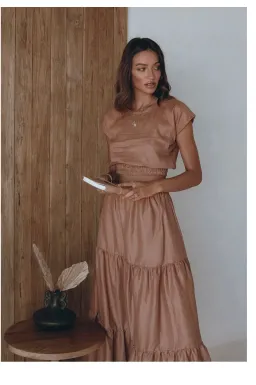 Aura the Label Linen skirt Set Burnt Rose Size 10 for rent on The Volte - image 1