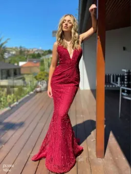 Jadore JX5002 Dress Wine Red Size 4 for rent on The Volte - image 2