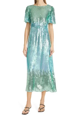 Rixo Ombré Sequin Dress Mint Green Size L for rent on The Volte - image 1