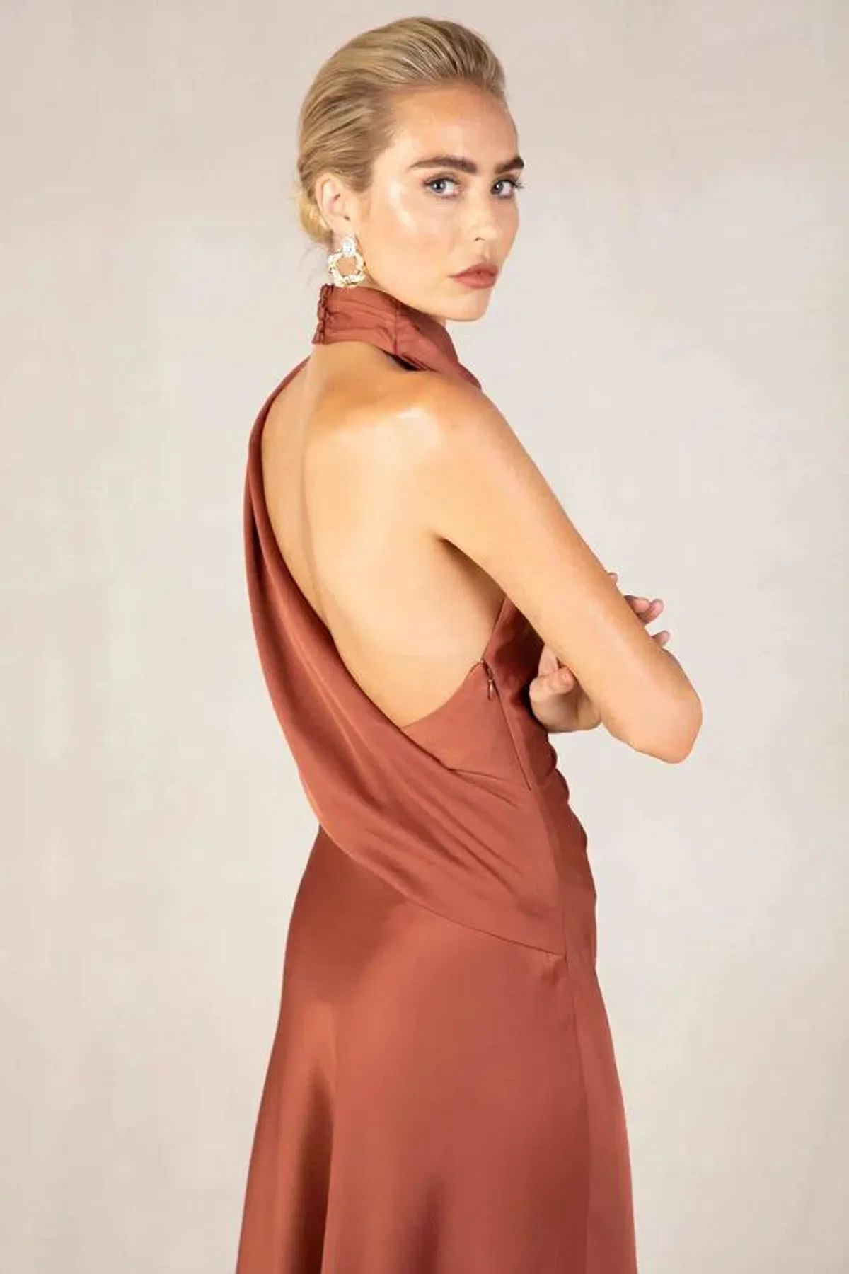 Misha Robbia Midi Dress Copper Brown Size 8/S - Image 3