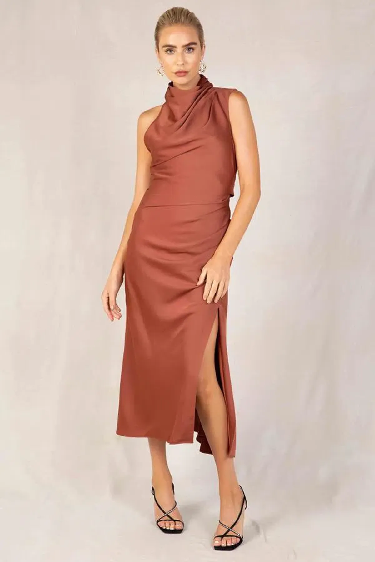 Misha Robbia Midi Dress Copper Brown Size 8/S - Image 1