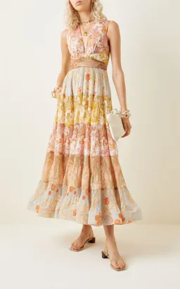 Zimmermann Postcard Pleated Midi Dress Spliced Print Size 0/ AU 8 for rent on The Volte - image 4