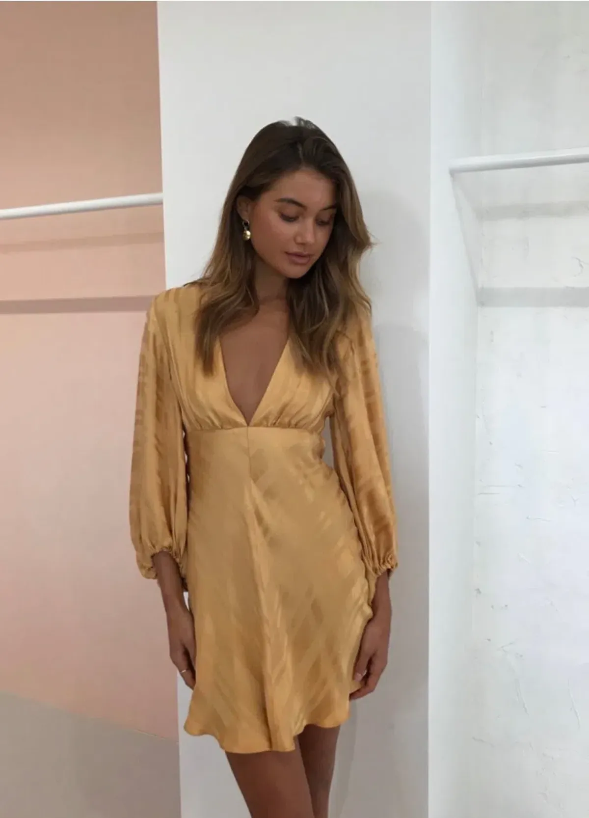 Shona Joy Daisy Balloon Sleeve Bias Dress Saffron Size 8 - Image 2