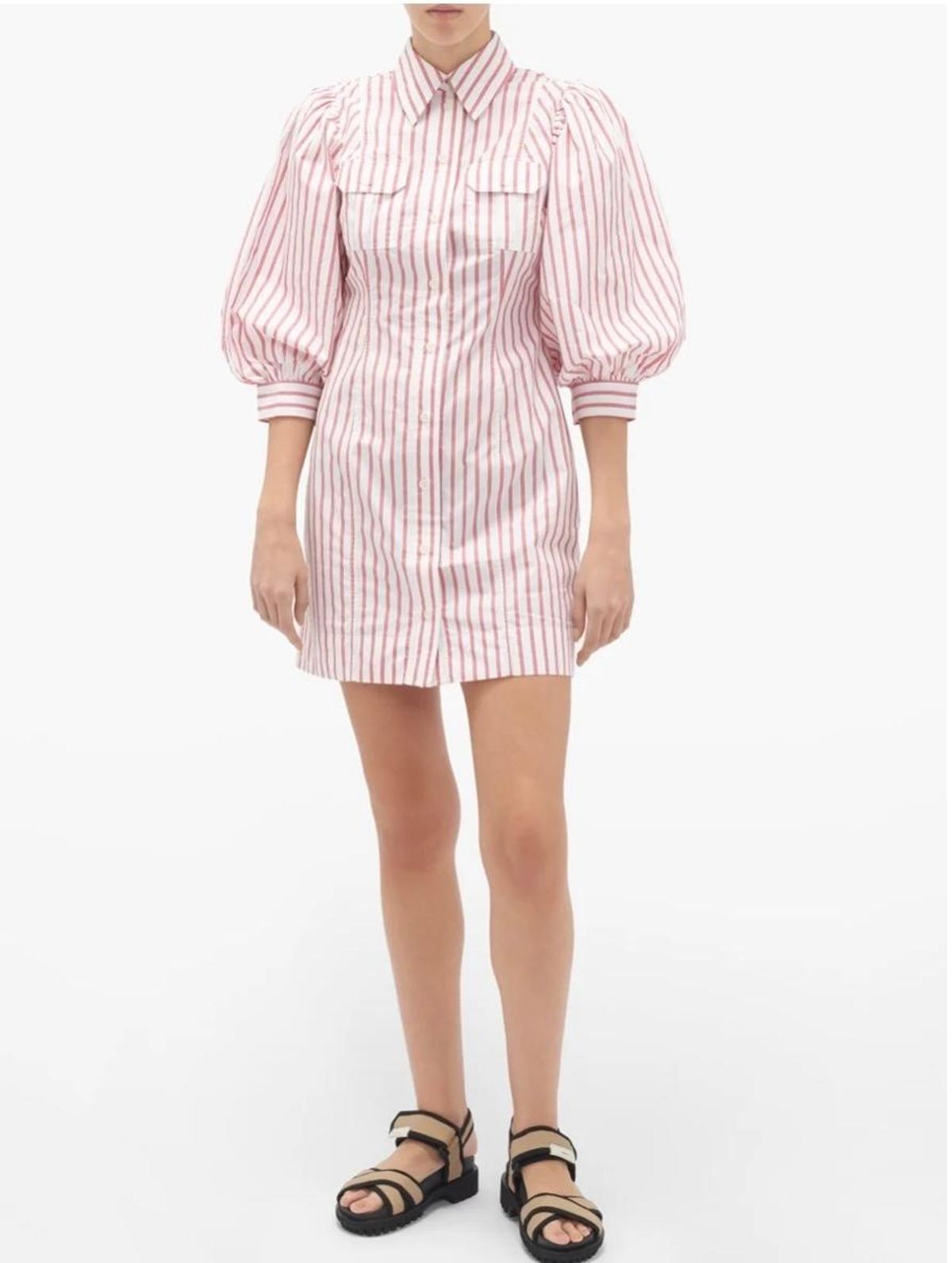 Ganni Stripe Cotton Mini Dress Print Size 8 - Image 1