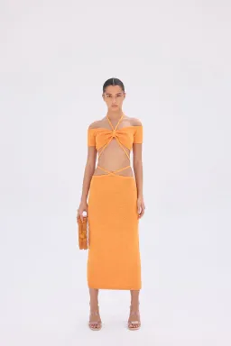 Cult Gaia Cessaly Knit Top & Hedda Knit Skirt Set Marigold Orange Size XS for rent on The Volte - image 1