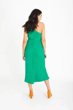 By Johnny Asymmetric Crimp Bias Midi Dress Green Size 10  for rent on The Volte - image 2
