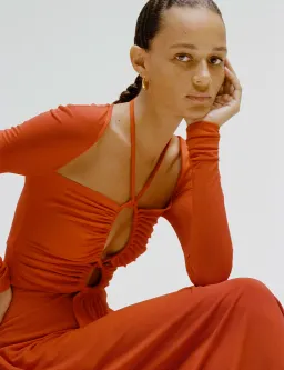 Proenza Schouler Matte Jersey Drawstring Dress Orange Size 6 for rent on The Volte - image 4