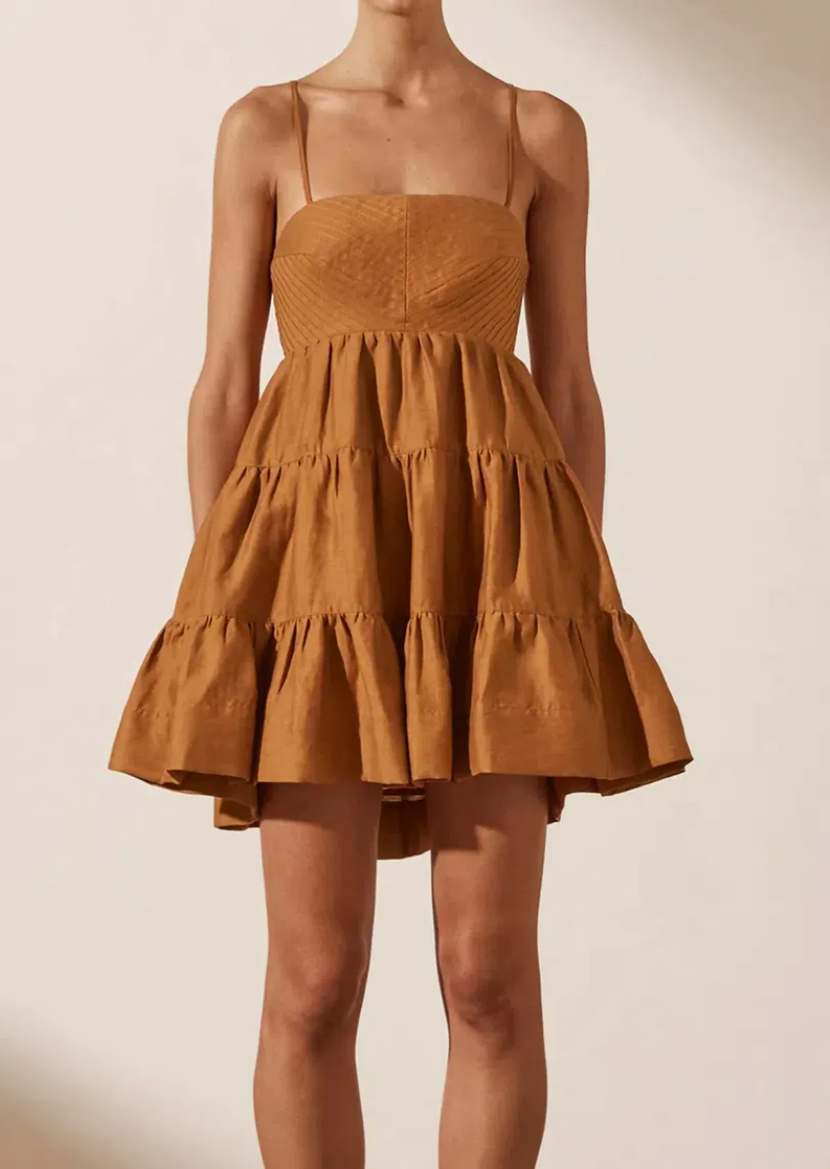 Shona Joy Maya Pintuck Linen Dress Turmeric Size 6 - Image 1