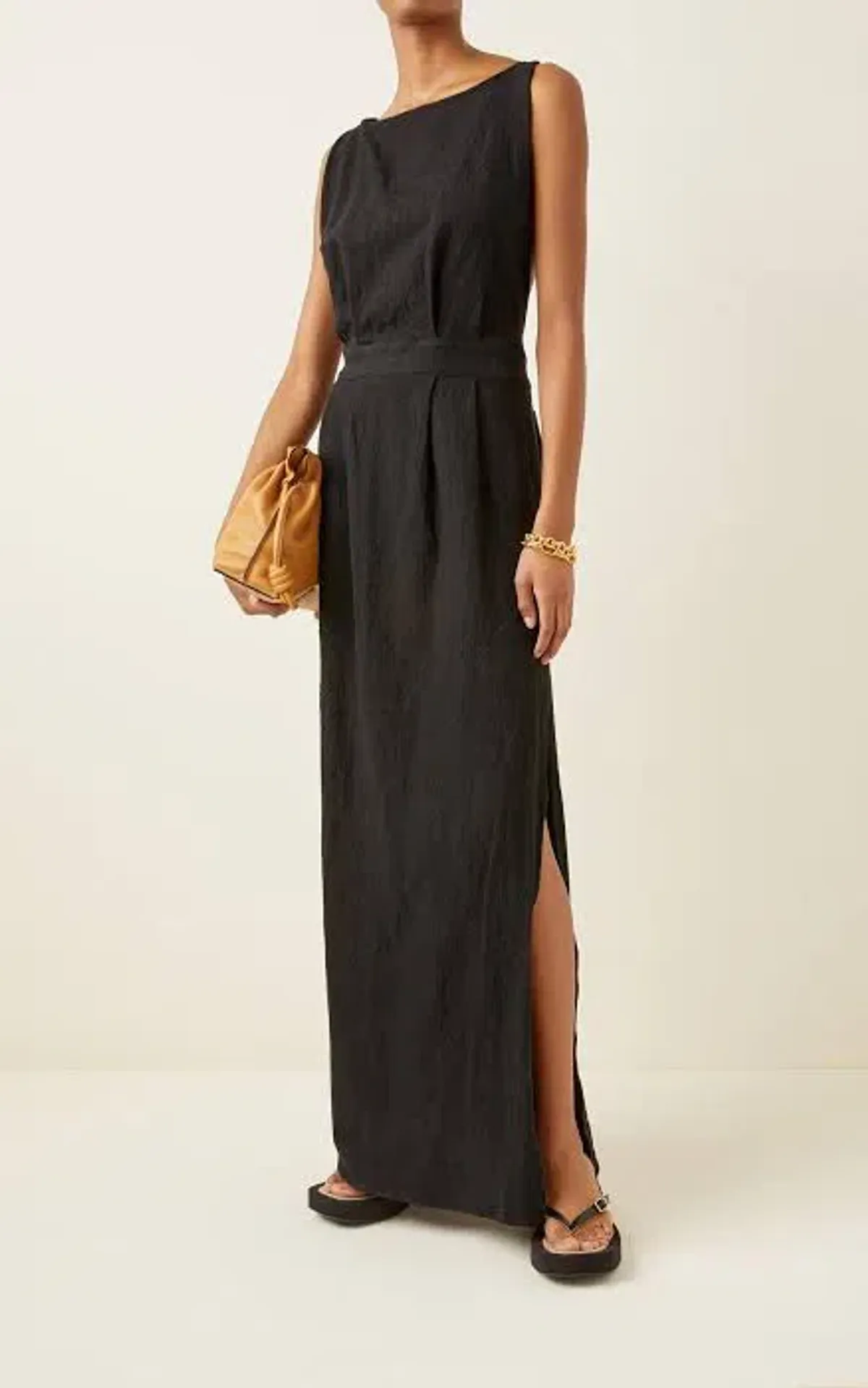 Matin Backless Linen Maxi Dress Black Size 10 - Image 1