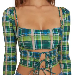 Danielle Guizio Plaid Bra Top and Scoop Tie Cardigan Print Size 8 for rent on The Volte - image 1