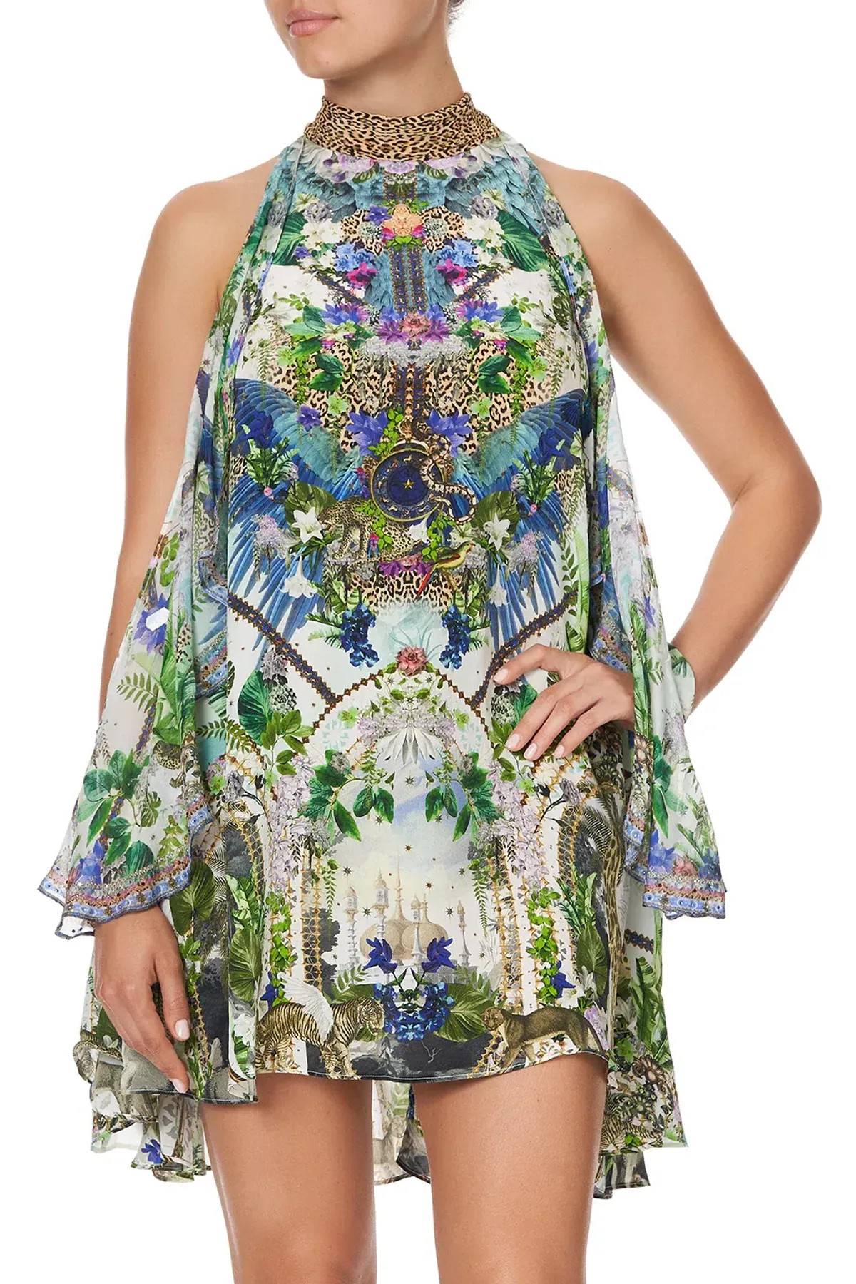 Camilla Moon Garden Neck Tie Short Dress Print Size S - Image 2