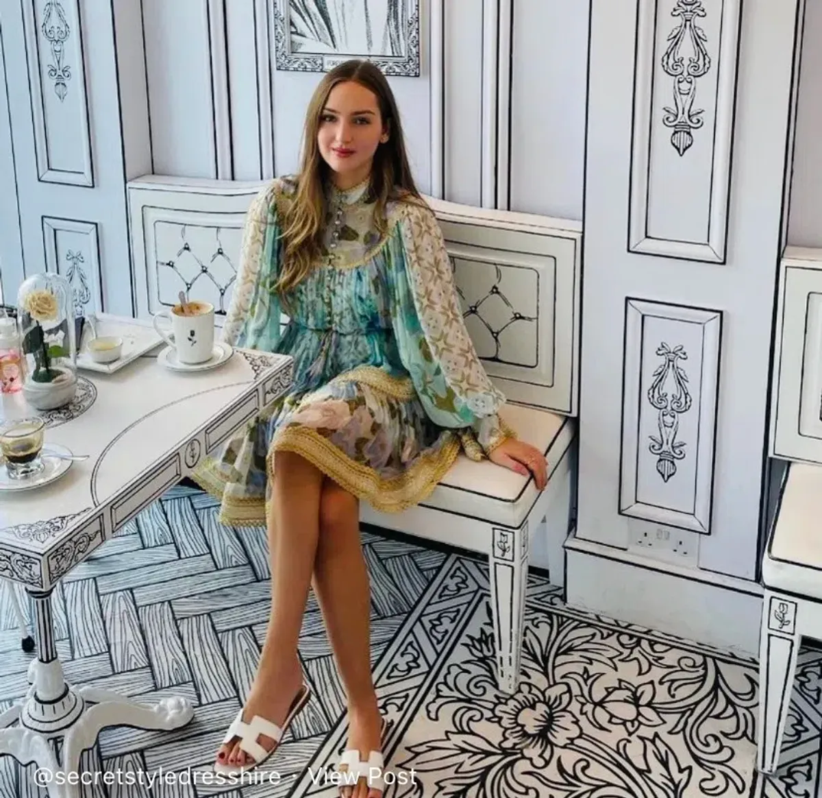 Zimmermann Rhythm Trimmed Billow Mini Dress Aqua Mixed Print Size 8 - Image 4