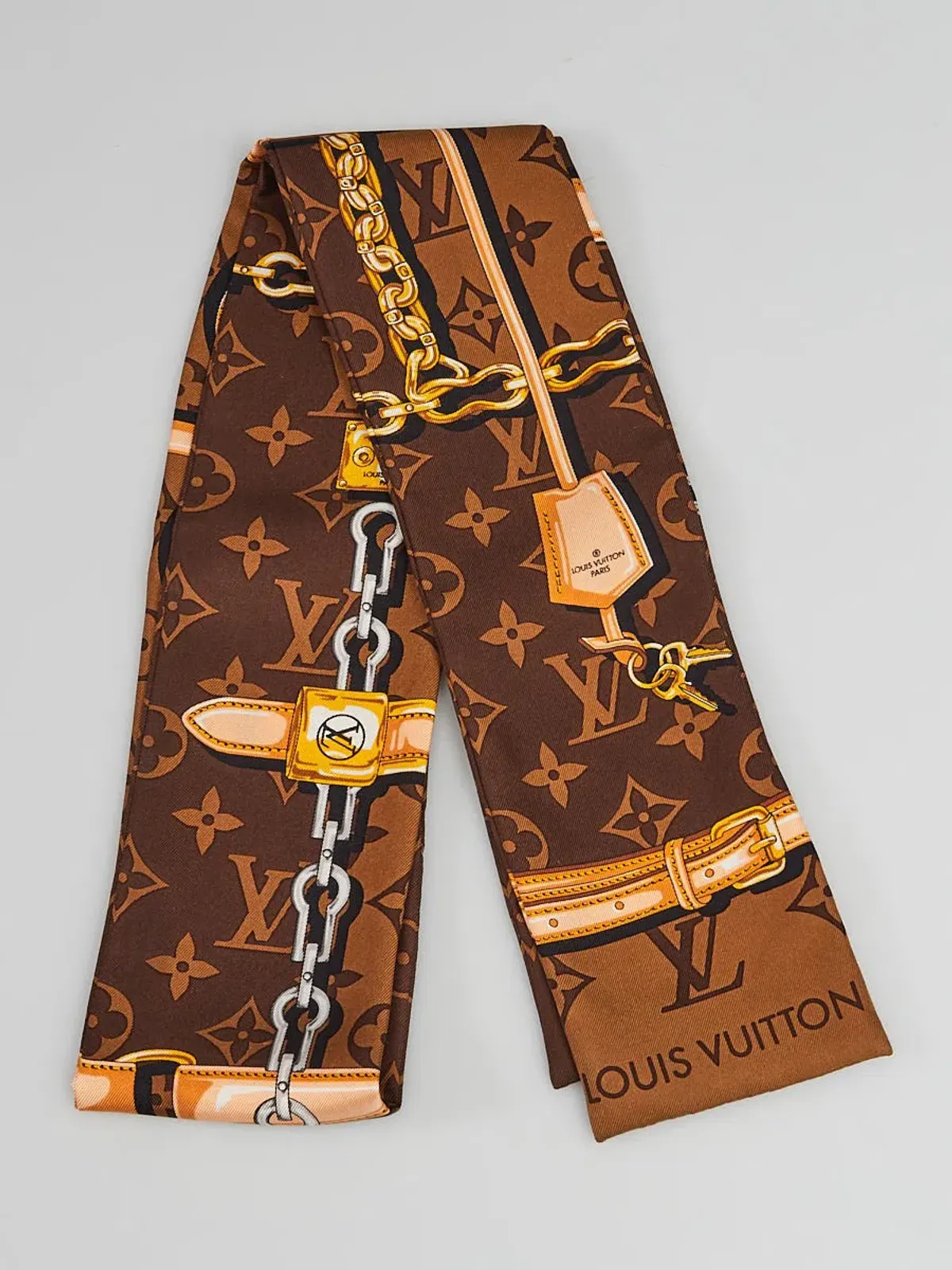 Louis Vuitton Silk Monogram Confidential Bandeau Scarf Brown - Image 1