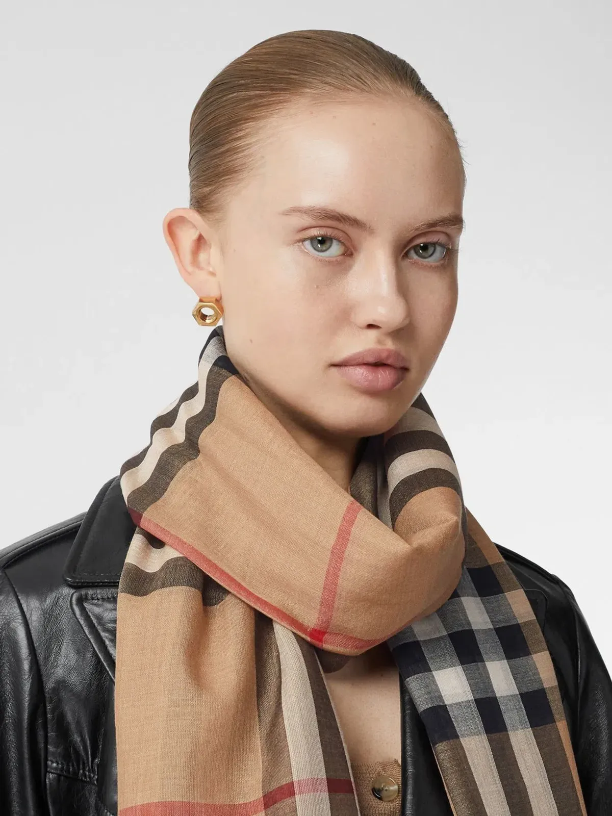 Burberry Lightweight Check Wool Silk Scarf Archive Beige - Image 1