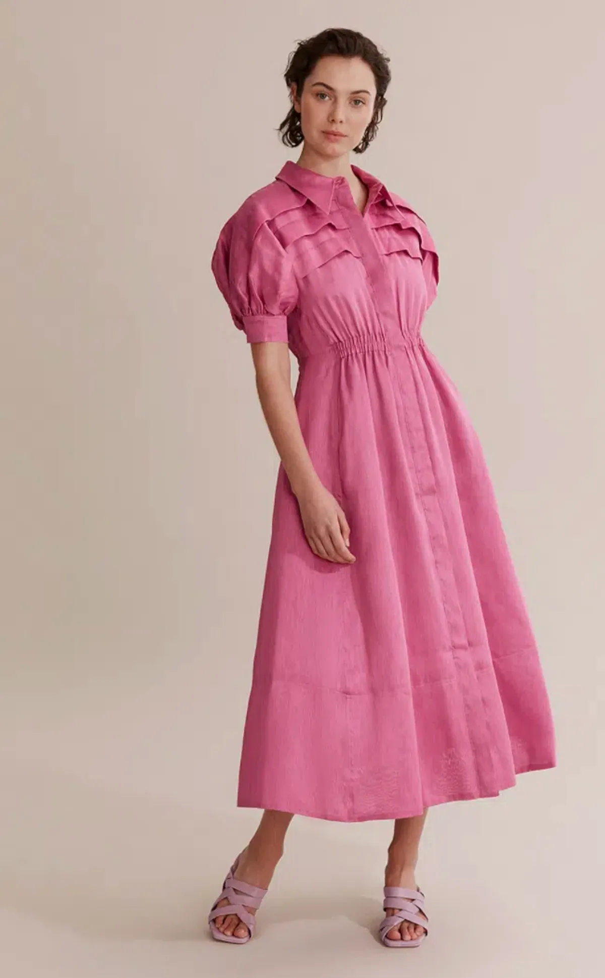 Country Road Pleat Detail Midi Dress Pink Size 6 - Image 1