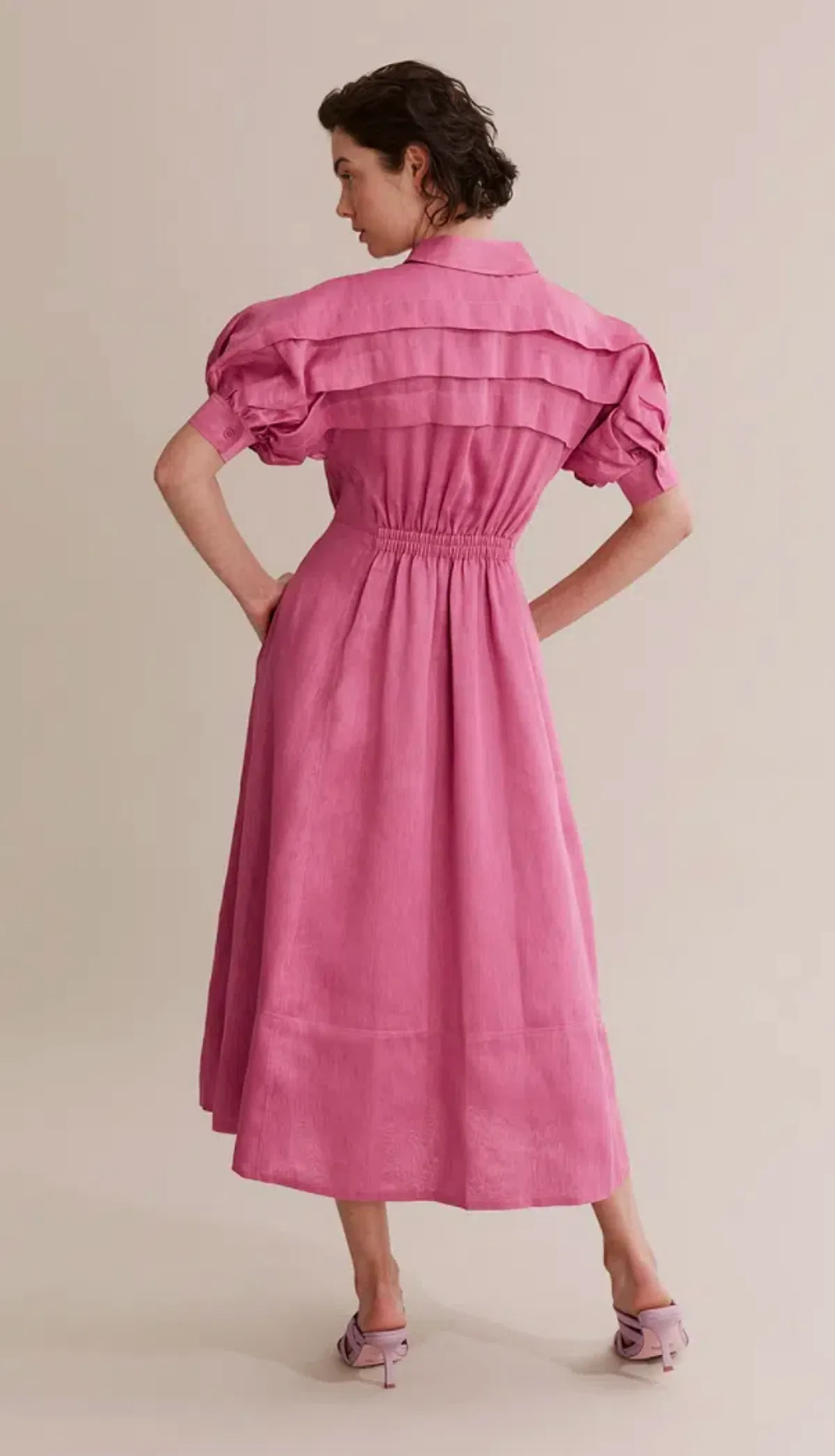 Country Road Pleat Detail Midi Dress Pink Size 6 - Image 2