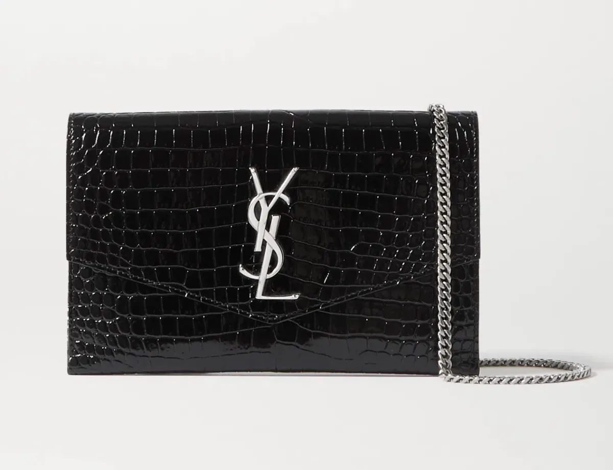 Saint Laurent Croc Leather Shoulder Bag Black - Image 2
