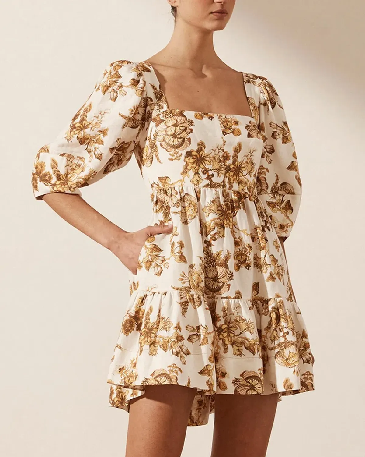 Shona Joy Bella Linen Open Back Mini Dress Print Size 10 - Image 3