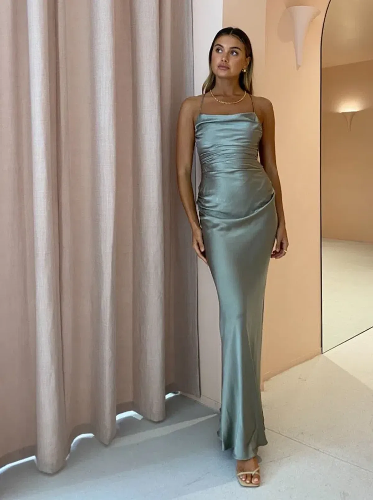 Shona Joy La Lune Backless Lace-Up Maxi Dress - Sage Green - Size 8 - Image 1