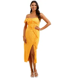 Rebecca Vallance Baha Strapless Midi Dress Yellow Size AU 10 for rent on The Volte - image 2