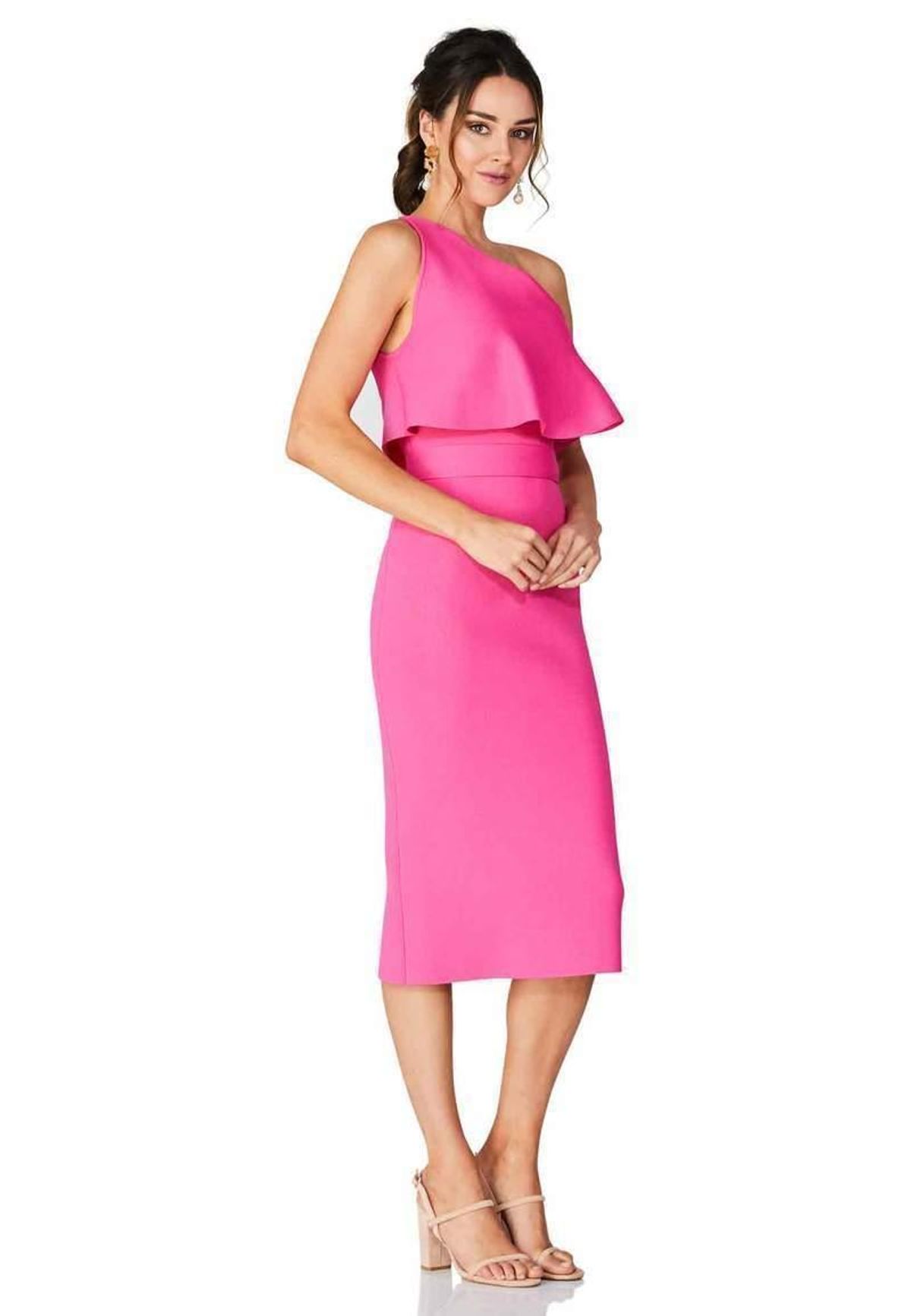 Scanlan Theodore Crepe Knit One Shoulder Ruffle Dress Pink Size M - Image 2