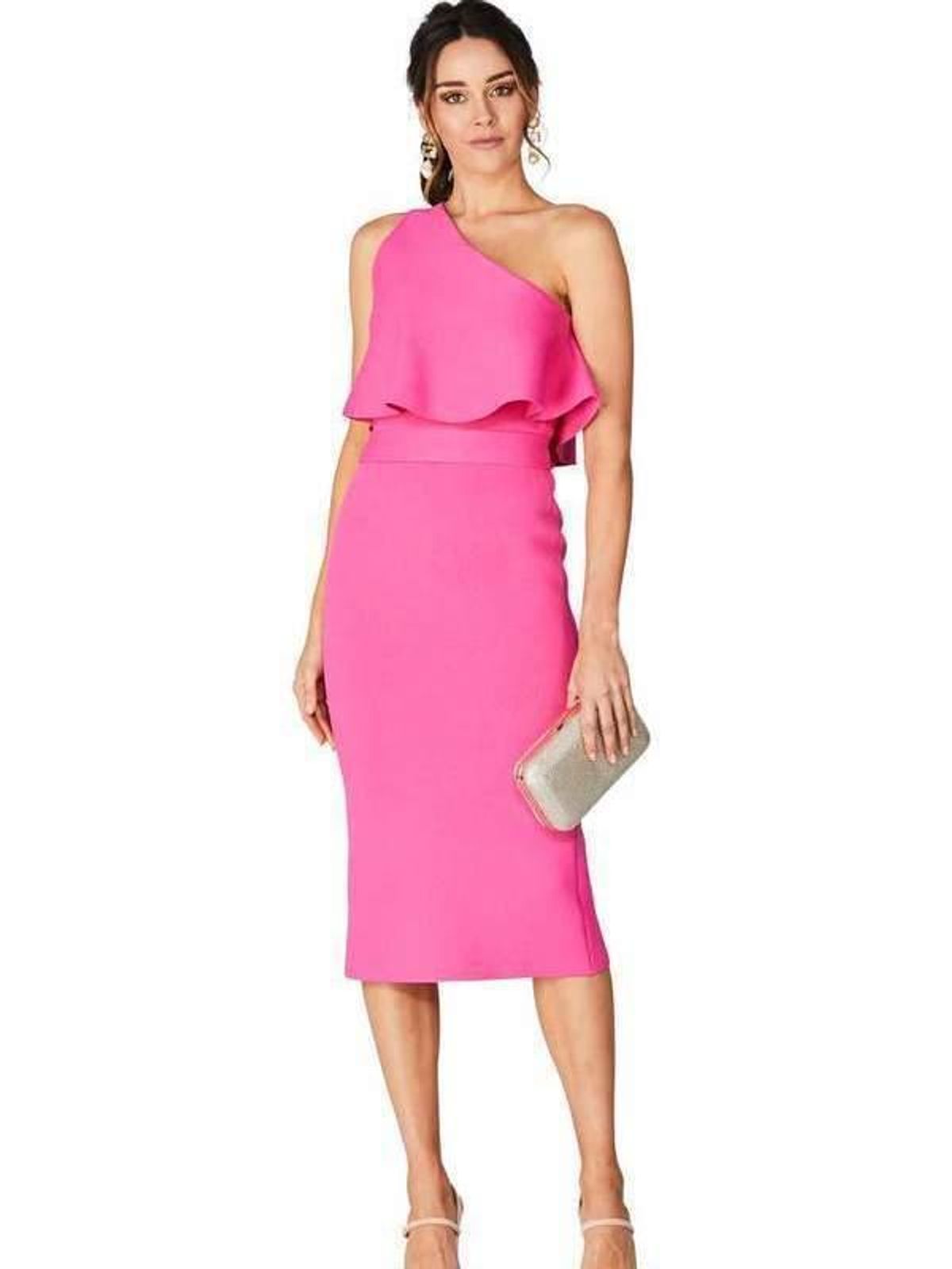 Scanlan Theodore Crepe Knit One Shoulder Ruffle Dress Pink Size M - Image 1