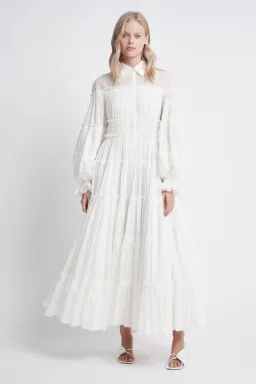 Aje Serenity Cutout Tiered Cotton Shirt Dress White Size 10  for rent on The Volte - image 1