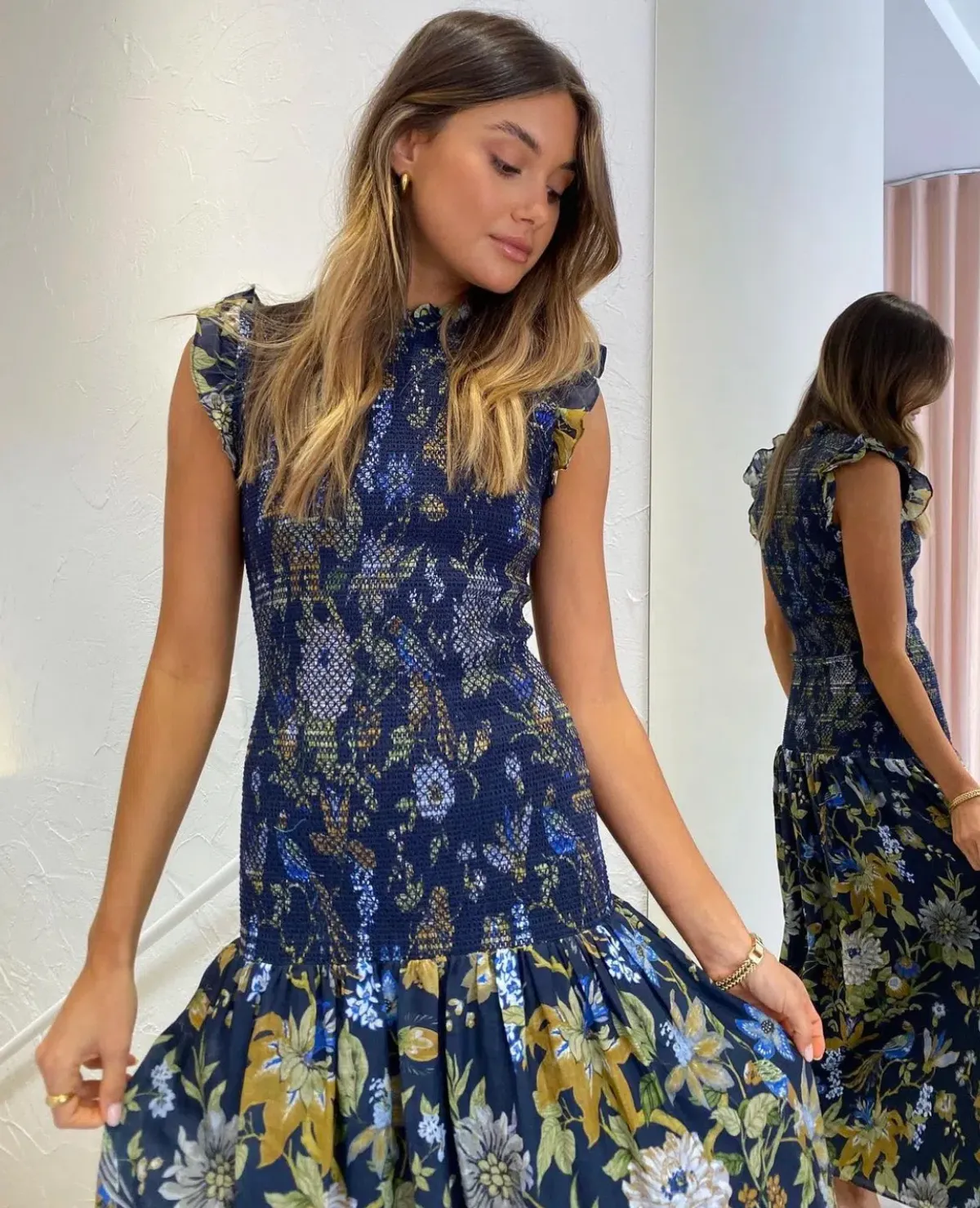 Sir the Label Diana Smocked Midi Dress Print Size 6 - Image 4