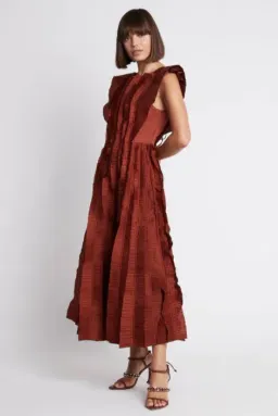 Aje Hybrid Midi Dress Burgundy Size 8 for rent on The Volte - image 3