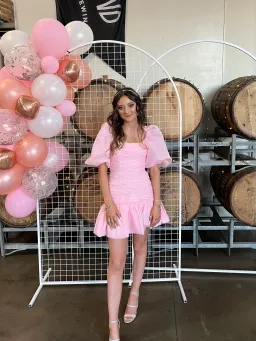 Aje Myriad Puff Sleeve Cropped Top & Tiered Mini Skirt Set Pink Size 4 for rent on The Volte - image 5