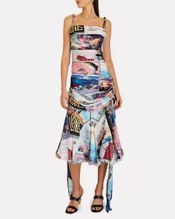 Zimmermann Postcard Draped Printed Silk Midi Dress Blue Size 1/Au 10 for rent on The Volte - image 1